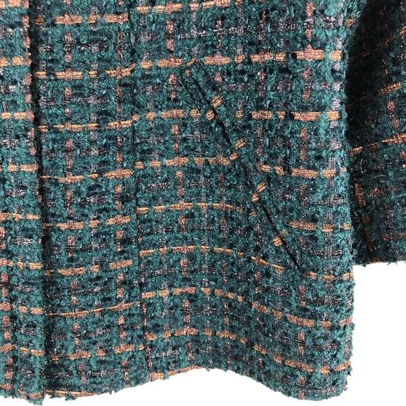 Coldwater Creek Classic Green Blue Metallic Bronze Tweed Zip Moto Jacket Blazer - Picture 4 of 12